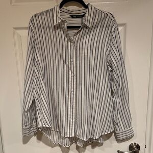 Zara White and Navy Striped Shirt